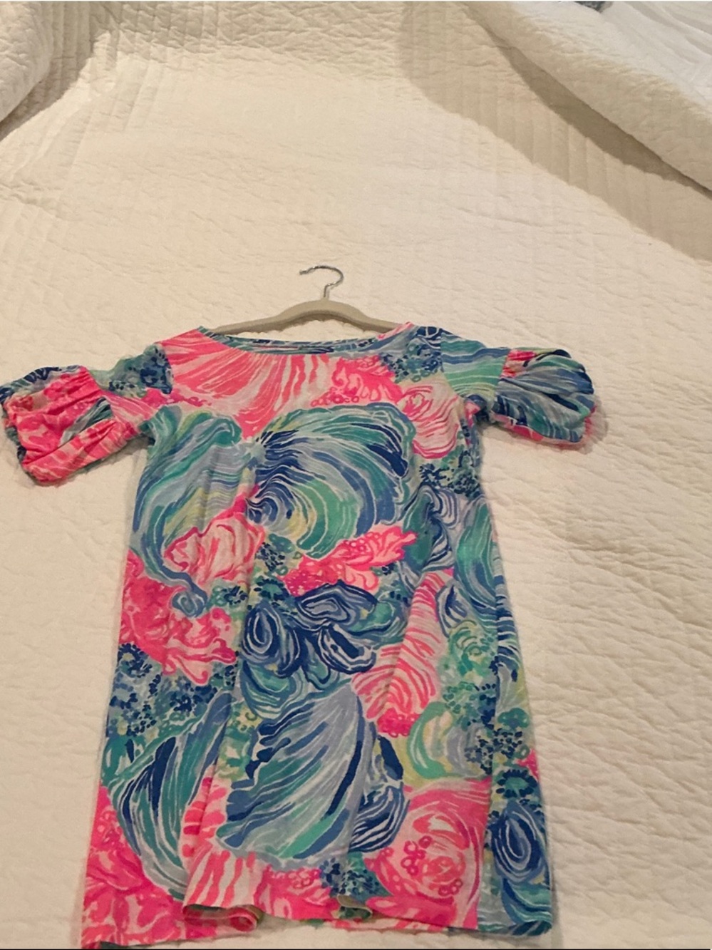 Lilly Pulitzer Girls' Pink, Blue & Green Swirl Puff-Sleeve Dress